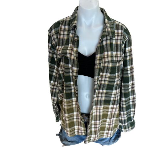 Outer Banks Plaid Flannel Shirt Shacket XL Oversized One of a Kind Coconutgirl - Picture 4 of 6